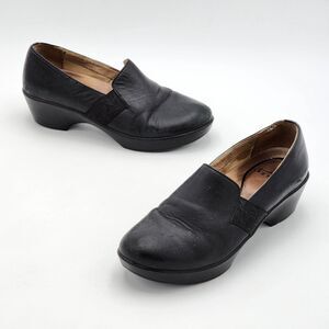 Dansko Jessica Black Leather Slip On Heeled Clogs Size 38 EU
